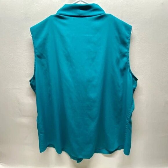 Calvin Klein Career Blouse Women's XL Marine Green Sleeveless Tie-Front Top EUC - Picture 2 of 7